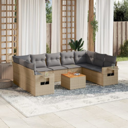 10 Pcs conjunto de sofás p/ jardim com almofadões vime PE bege