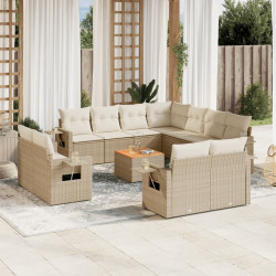 12 Pcs conjunto de sofás p/ jardim com almofadões vime PE bege