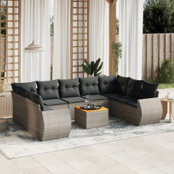 10 Pcs conjunto sofás de jardim c/ almofadões vime PE cinzento