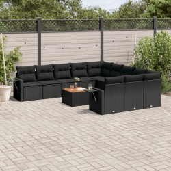 12 Pcs conjunto de sofás de jardim c/ almofadões vime PE preto