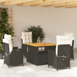 5 Pcs conjunto de jantar p/ jardim c/ almofadões vime PE preto