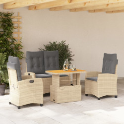 4 Pcs conjunto de jantar p/ jardim c/ almofadões vime PE bege