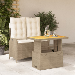 2 Pcs conjunto de jantar p/ jardim com almofadões vime PE bege