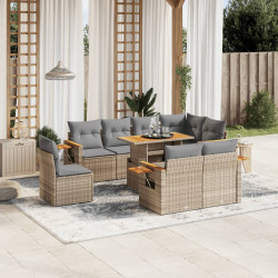 9 Pcs conjunto de sofás p/ jardim com almofadões vime PE bege