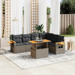 7 Pcs conjunto sofás p/ jardim c/ almofadões vime PE cinzento
