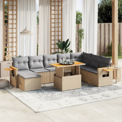 9 Pcs conjunto de sofás p/ jardim com almofadões vime PE bege