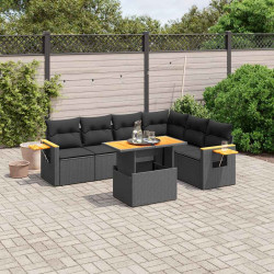 7 Pcs conjunto de sofás p/ jardim c/ almofadões vime PE preto