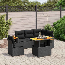 6 Pcs conjunto sofás de jardim c/ almofadões vime PE preto