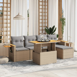 6 Pcs conjunto de sofás p/ jardim com almofadões vime PE bege