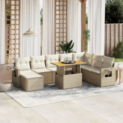 9 Pcs conjunto de sofás p/ jardim com almofadões vime PE bege