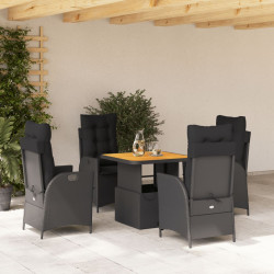 5 Pcs conjunto de jantar p/ jardim c/ almofadões vime PE preto