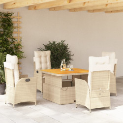 5 Pcs conjunto de jantar p/ jardim com almofadões vime PE bege