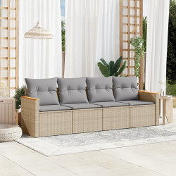 4 Pcs conj. sofás jardim c/ almofadões vime PE bege misturado