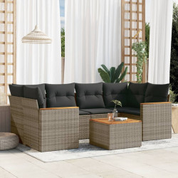 7 Pcs conjunto sofás p/ jardim c/ almofadões vime PE cinzento