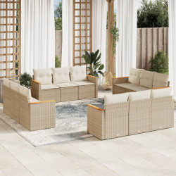 12 Pcs conjunto de sofás p/ jardim com almofadões vime PE bege