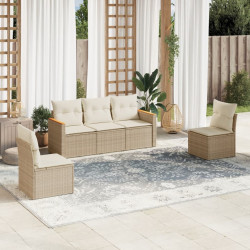 5 Pcs conjunto de sofás p/ jardim com almofadões vime PE bege