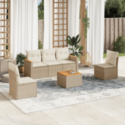 6 Pcs conjunto de sofás p/ jardim com almofadões vime PE bege