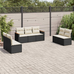 7 Pcs conjunto de sofás p/ jardim c/ almofadões vime PE preto