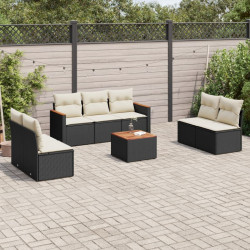 8 Pcs conjunto sofás de jardim com almofadões vime PE preto