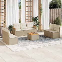 8 Pcs conjunto de sofás p/ jardim com almofadões vime PE bege