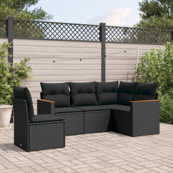 5 Pcs conjunto sofás de jardim com almofadões vime PE preto