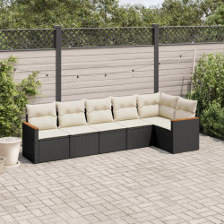 6 Pcs conjunto sofás de jardim c/ almofadões vime PE preto