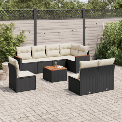 9 Pcs conjunto de sofás p/ jardim c/ almofadões vime PE preto
