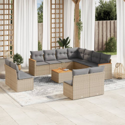 12 Pcs conj. sofás jardim c/ almofadões vime PE bege misturado