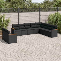 10 Pcs conjunto sofás de jardim c/ almofadões vime PE preto