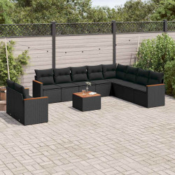 11 Pcs conjunto sofás de jardim c/ almofadões vime PE preto