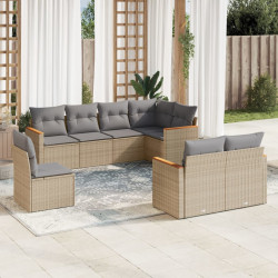 8 Pcs conj. sofás jardim c/ almofadões vime PE bege misturado