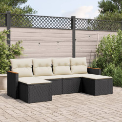 6 Pcs conjunto sofás de jardim c/ almofadões vime PE preto