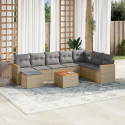 9 Pcs conj. sofás jardim c/ almofadões vime PE bege misturado