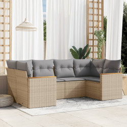 6 Pcs conj. sofás jardim c/ almofadões vime PE bege misturado