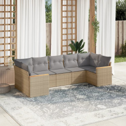 7 Pcs conj. sofás jardim c/ almofadões vime PE bege misturado