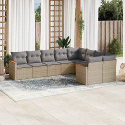 9 Pcs conj. sofás jardim c/ almofadões vime PE bege misturado