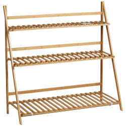 Suporte para plantas de 3 níveis de bambu suporte para flores dobrável para interior e exterior 98x37x96,5cm madeira