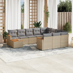 11 Pcs conj. sofás jardim c/ almofadões vime PE bege misturado