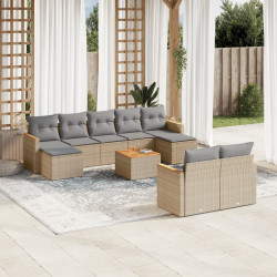 10 Pcs conj. sofás jardim c/ almofadões vime PE bege misturado