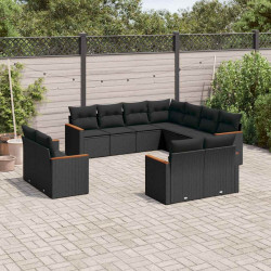 11 Pcs conjunto sofás de jardim c/ almofadões vime PE preto
