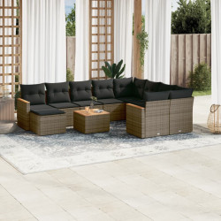 11 Pcs conjunto sofás de jardim c/ almofadões vime PE cinzento