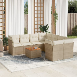 9 Pcs conjunto de sofás p/ jardim com almofadões vime PE bege