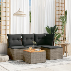 5 Pcs conjunto sofás de jardim c/ almofadões vime PE cinzento