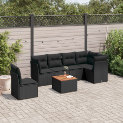 7 Pcs conjunto de sofás p/ jardim c/ almofadões vime PE preto