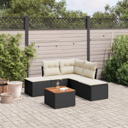 6 Pcs conjunto sofás de jardim c/ almofadões vime PE preto