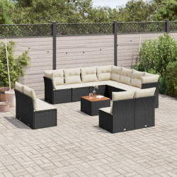 12 Pcs conjunto de sofás de jardim c/ almofadões vime PE preto