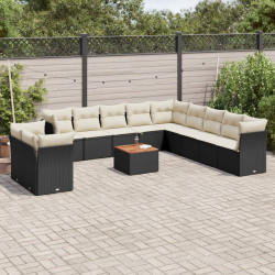 12 Pcs conjunto de sofás de jardim c/ almofadões vime PE preto