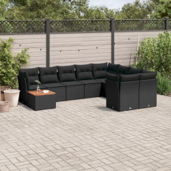 10 Pcs conjunto sofás de jardim c/ almofadões vime PE preto