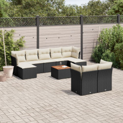 10 Pcs conjunto sofás de jardim c/ almofadões vime PE preto