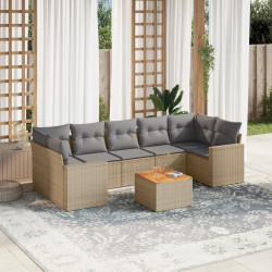 8 Pcs conj. sofás jardim c/ almofadões vime PE bege misturado